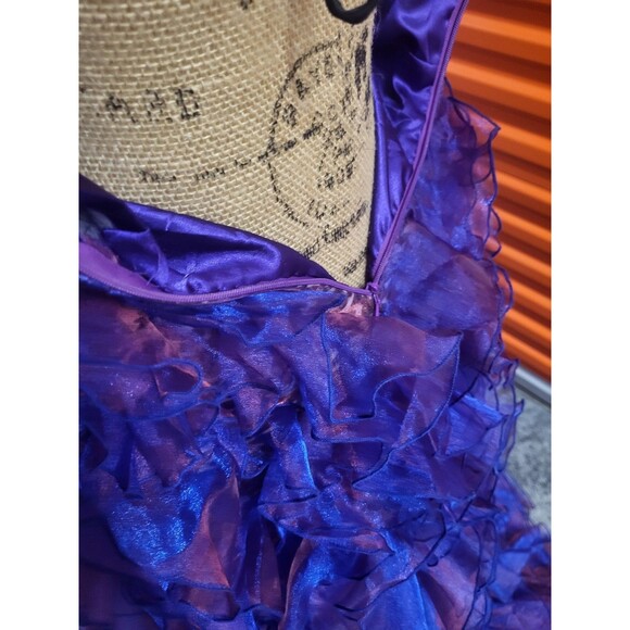 Panoply Purple Animal Printed Iridescent Ruffled Long Train Dress Size 8 - Picture 9 of 10